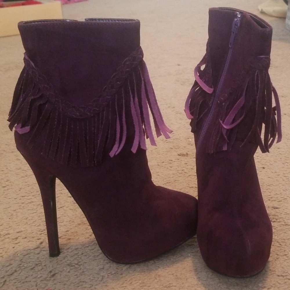 Eggplant Fringe booties